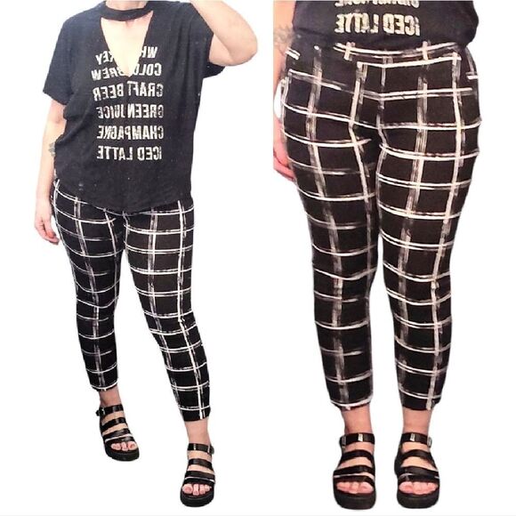 Y2K Joyous LA Black White Plaid Pull On High Waist Ankle Grunge Pants Large - Picture 5 of 12